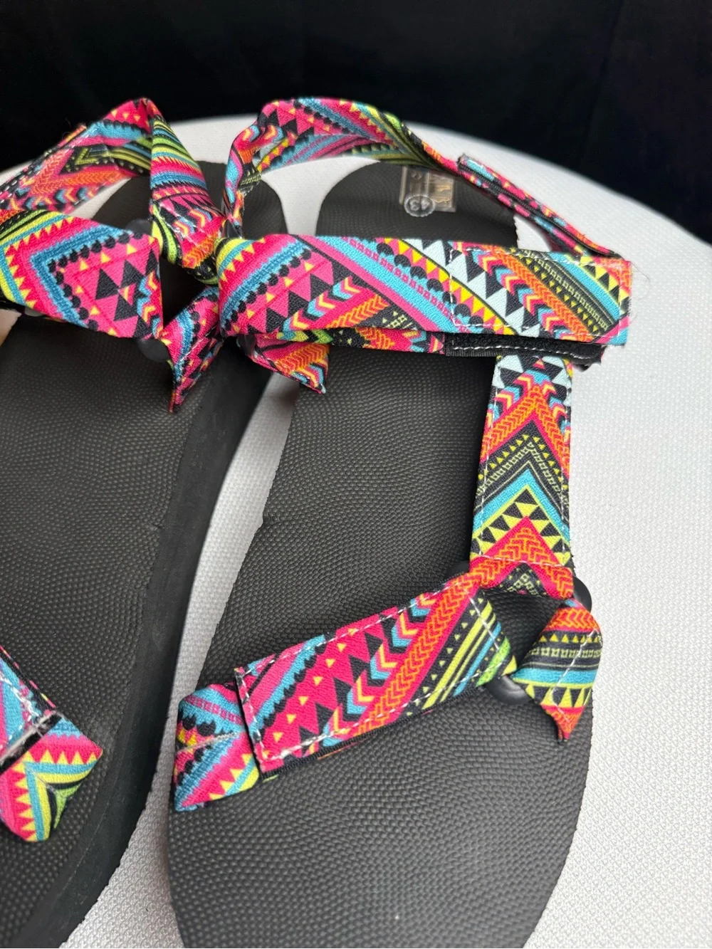 Women’s Colorful Aztec Strap Sandals - Black Footbed-New